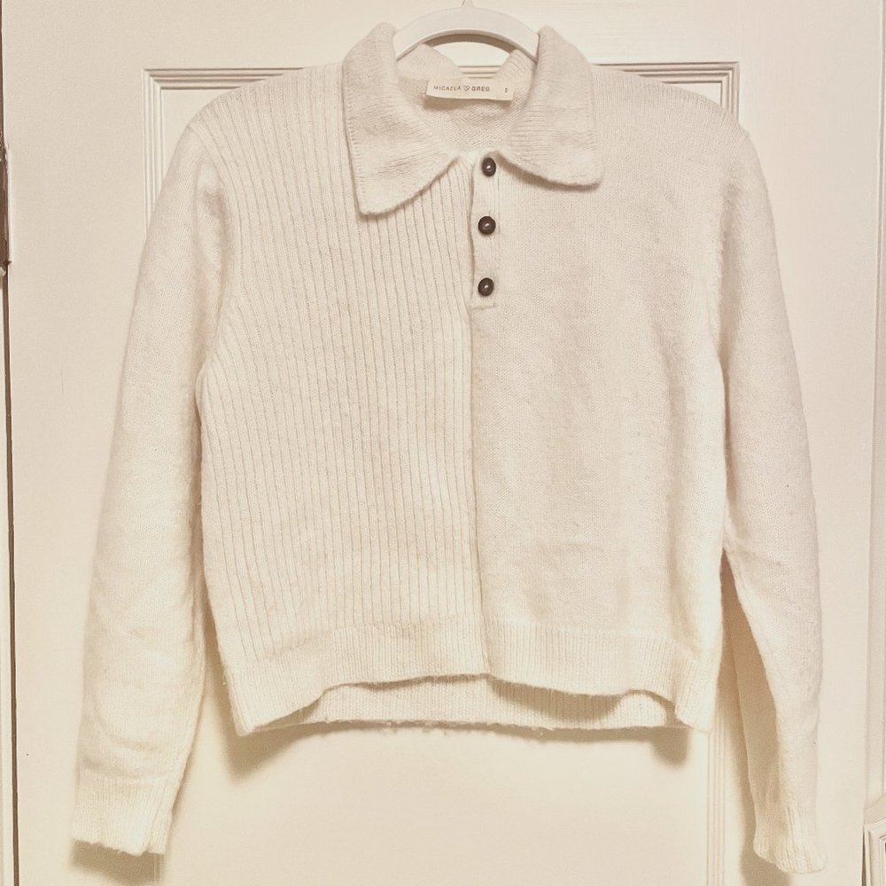 Micaela Greg Alpaca Henley Sweater with Unique Knit Pattern
